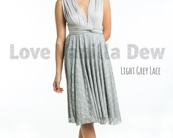 Bridesmaid Dress Infinity Dress Light Grey Lace Knee Length Wrap Convertible Dress Wedding Dress