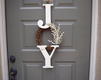 Joy sign, joy wreath, christmas sign, christmas door hanger, farmhouse christmas decor, rustic christmas sign, Joy, christmas decorations