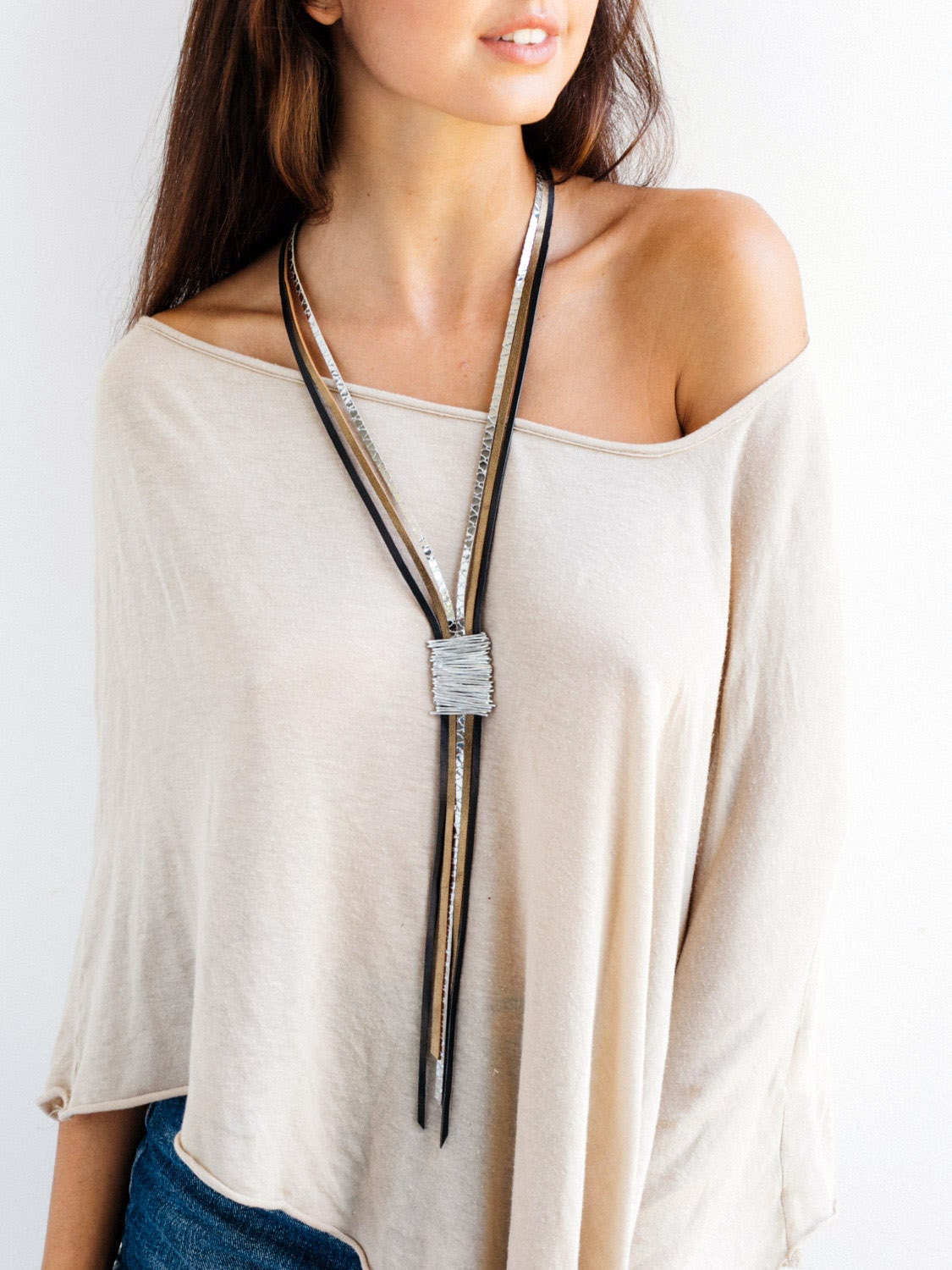 Statement Necklace Leather Necklace Long Necklace Wrapped