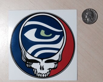 Custrom Printed Grateful Dead Stealie Seahawks Sticker. Stickers are 4" vinyl circle. Look great on your car, van or bike!