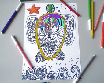 sea turtle adult coloring page tortue honu kids instant download draw meditation zen printable print digital black white lasoffittadiste