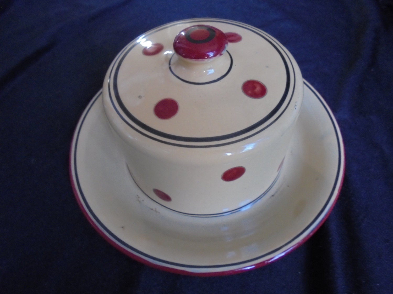 Vintage French enamel butter dish, melior garanti 1950, retro butter