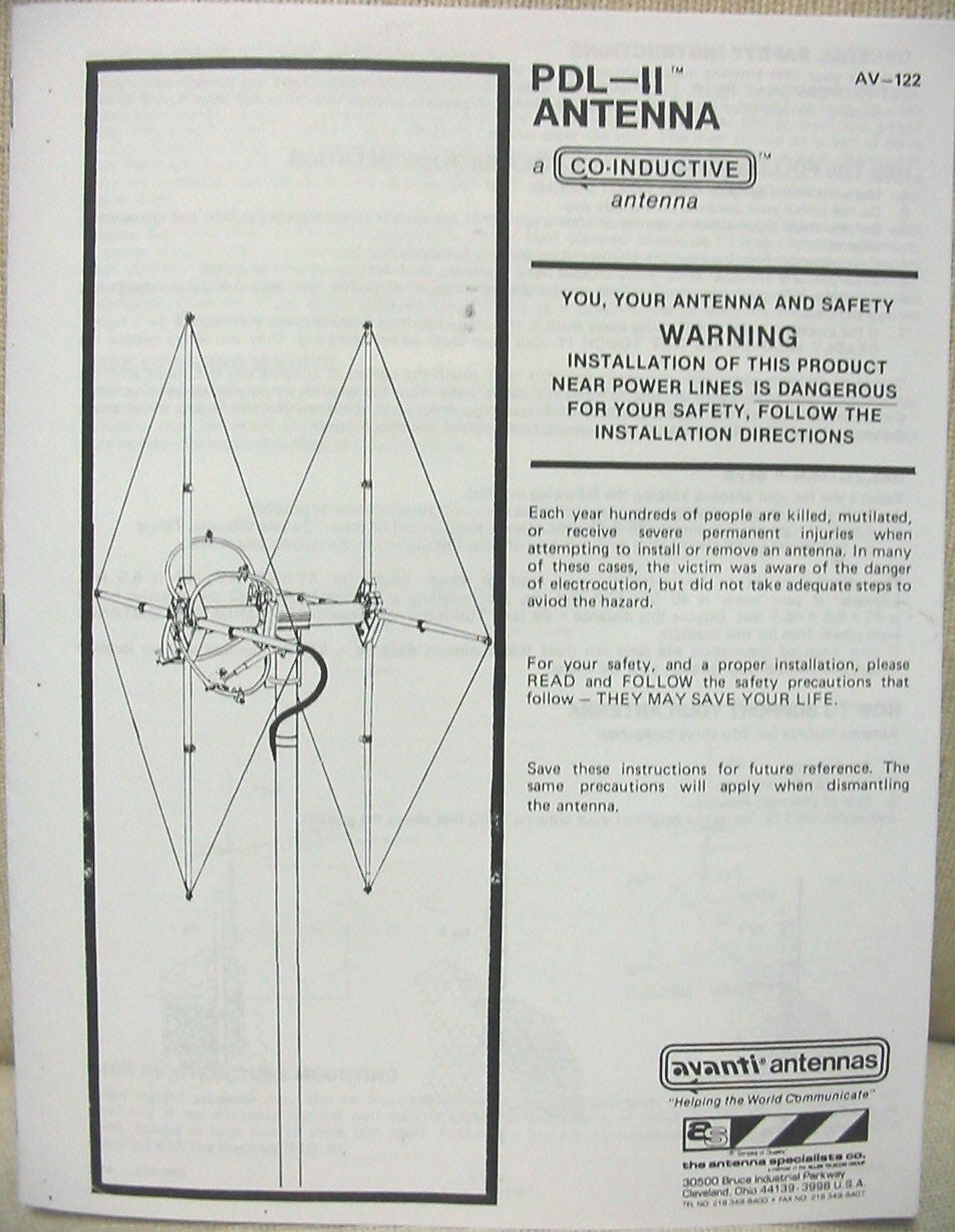 Antenna Specialists Av 122 Pdl 2 Beam Antenna Instruction