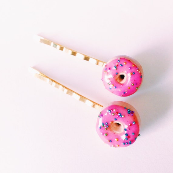 Donut Hair Pins Miniature Food Jewelry Polymer Clay