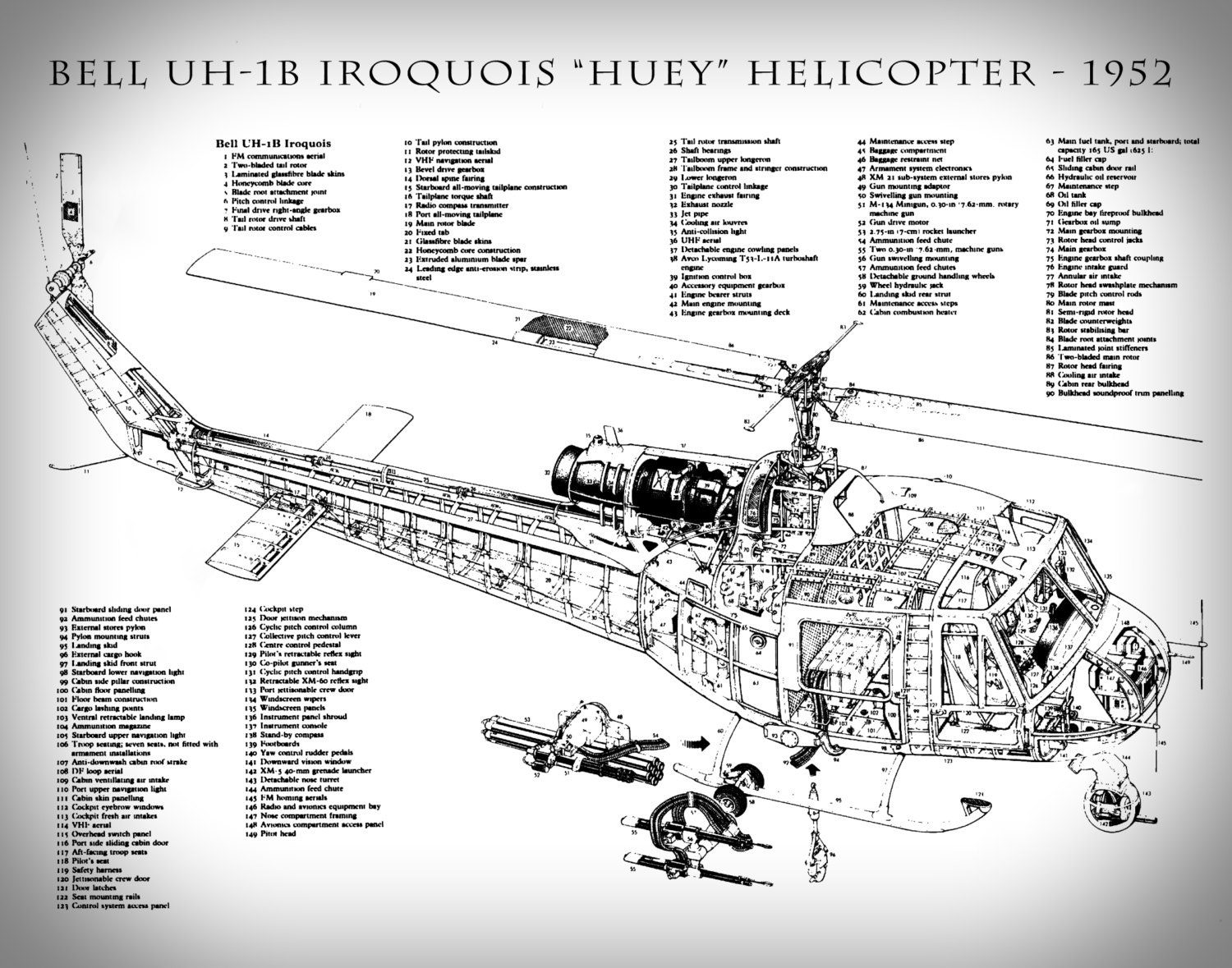 Bell UH-1B Iroquois Military Helicopter Engineering Drawing - Huey ...