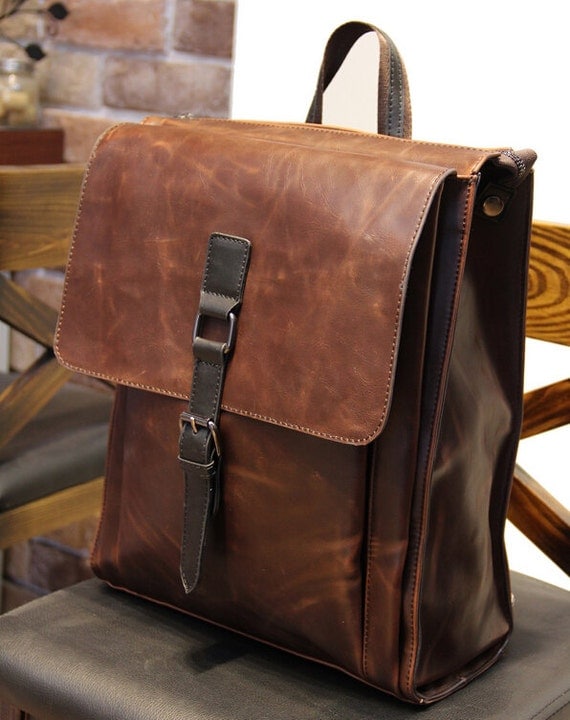 80s 90s Leather Backpack leisure school bag Young by iklid07