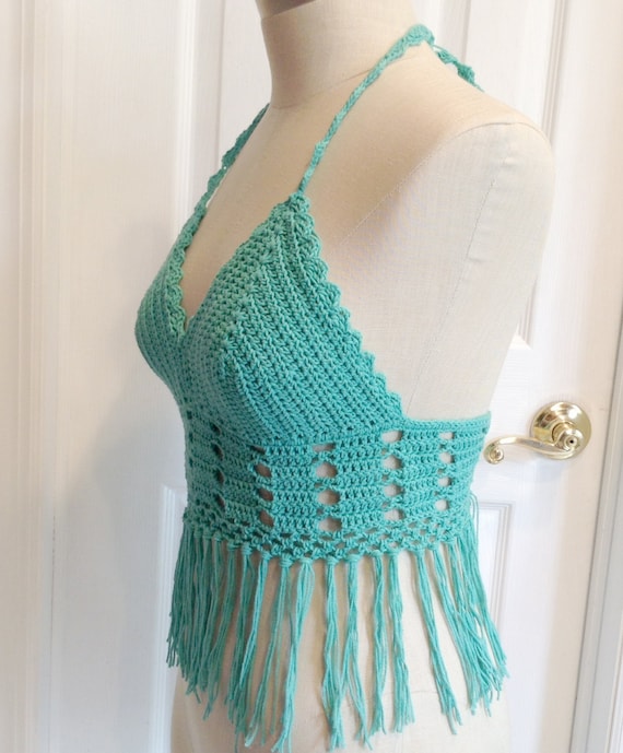 Handmade turquoise Hippie fringe top by Passion2yarn on Etsy
