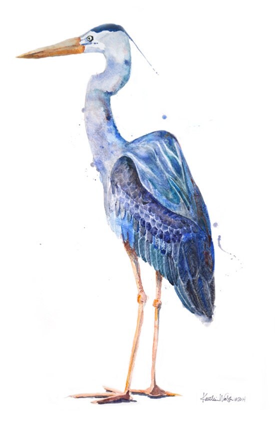 Great Blue Heron Art Print Watercolor Painting Bird by LyonRoad