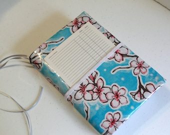 Bible Cover, Oilcloth Bible Cover, Handmade Bible Cover For NWT Bible, Bible Cover With Pocket, Blue with Cherry Blossoms Oilcloth Cover