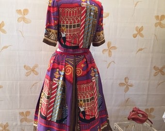 1950s vintage silk Venetian print Neiman Marcus skirt and top. Holly Hoelscher design.