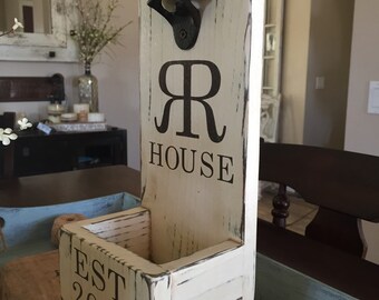 Wall Mount Custom Bottle Opener and Cap Catcher, Personalized Bottle Opener, Cast Iron Bottle Opener, Personalized Wedding Gift, Iron Gift