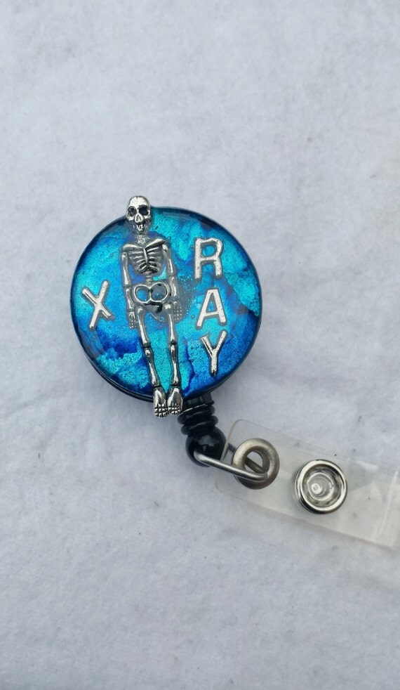 Xray tech or radiologist name badge holder with a blue