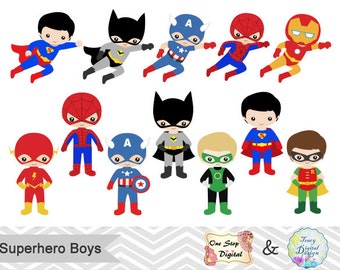 24 Little Boy Superheros Digital Clip Art, Boys Superhero Clipart, Superhero Party, Super Hero Clip Art, Super Hero Boys Clipart, 0190