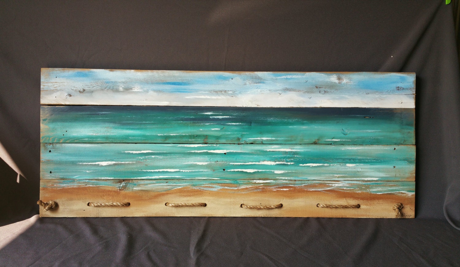 Beach Painting reclaimed wood Nautical decor Horizontal