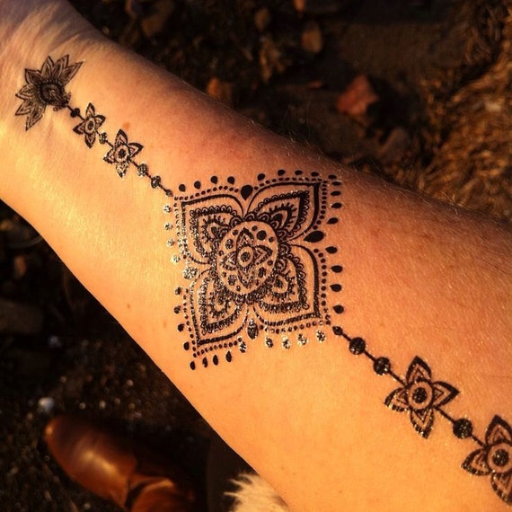 Bohemian Gypsy Black Henna Festival Lotus Flower Temporary