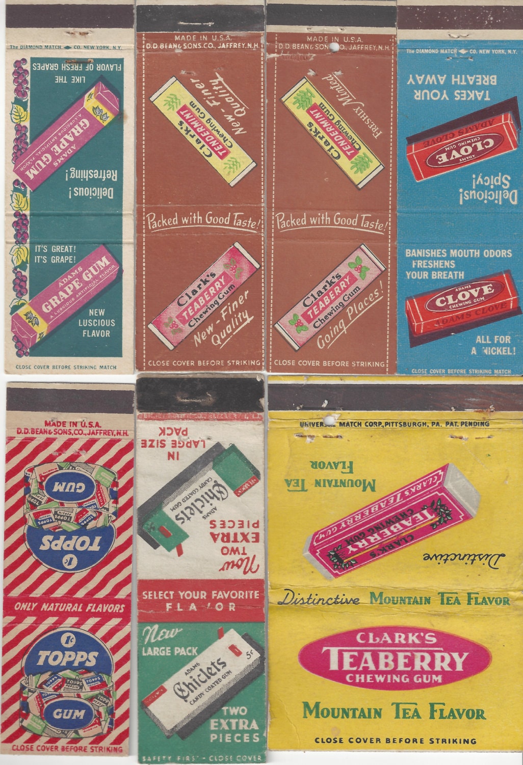 Lot of Seven 1950s Chewing Gum matchbook covers by GinGroveInn