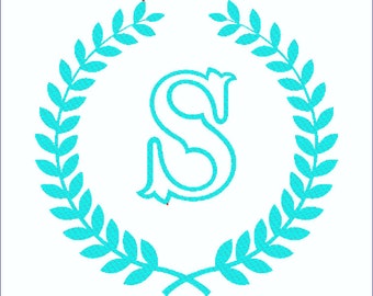 Tuscany Capital Letter S Encircled by Laurels wreath for Machine Embroidery - Other letters available upon request