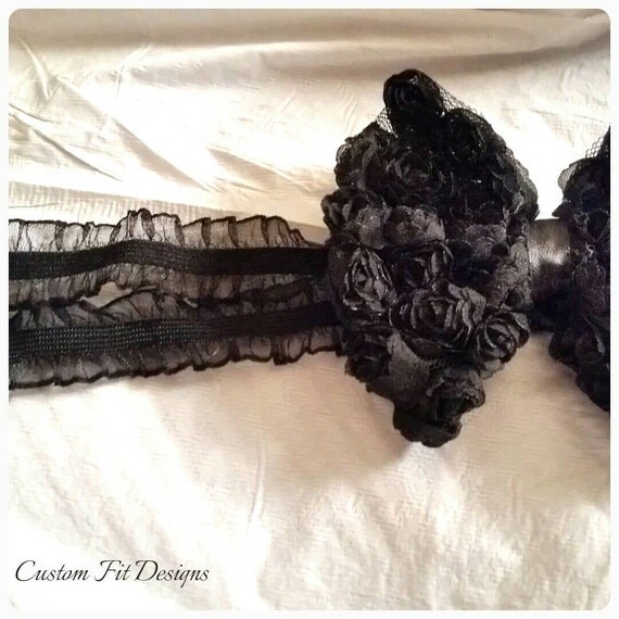 Sexy Black Stretch Lace Garter Belt with Matching Black