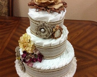 Gender Neutral Antique Shabby Chic Rustic Diaper Cake Elegant Baby Gender Neutral Antique Shabby Chic Rustic Diaper Cake Elegant Baby