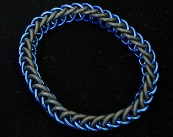 Blue & Black Stretch Chainmaille Bracelet - Half Persian 3-1