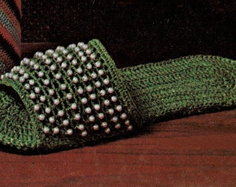 crochet, pattern, slipper, crochet slippers, shoes, pearls, slip on, women, vintage crochet slipper pattern, beaded slipper pattern