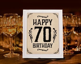 70th birthday party decoration. Printable 70th anniversary sign. Rustic party decor. Rustic birthday decorations. Happy 70th birthday poster