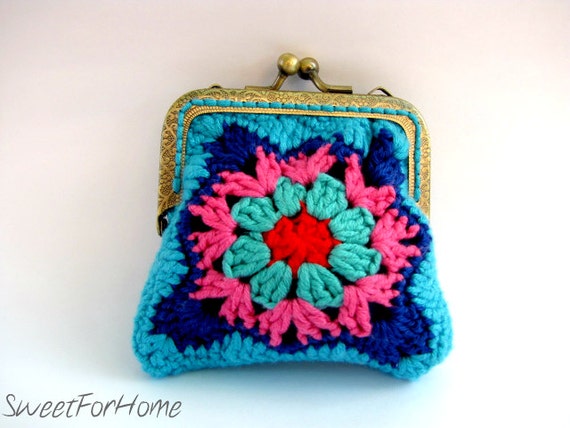 Crochet coin purse Granny square purse Bright purse for coins