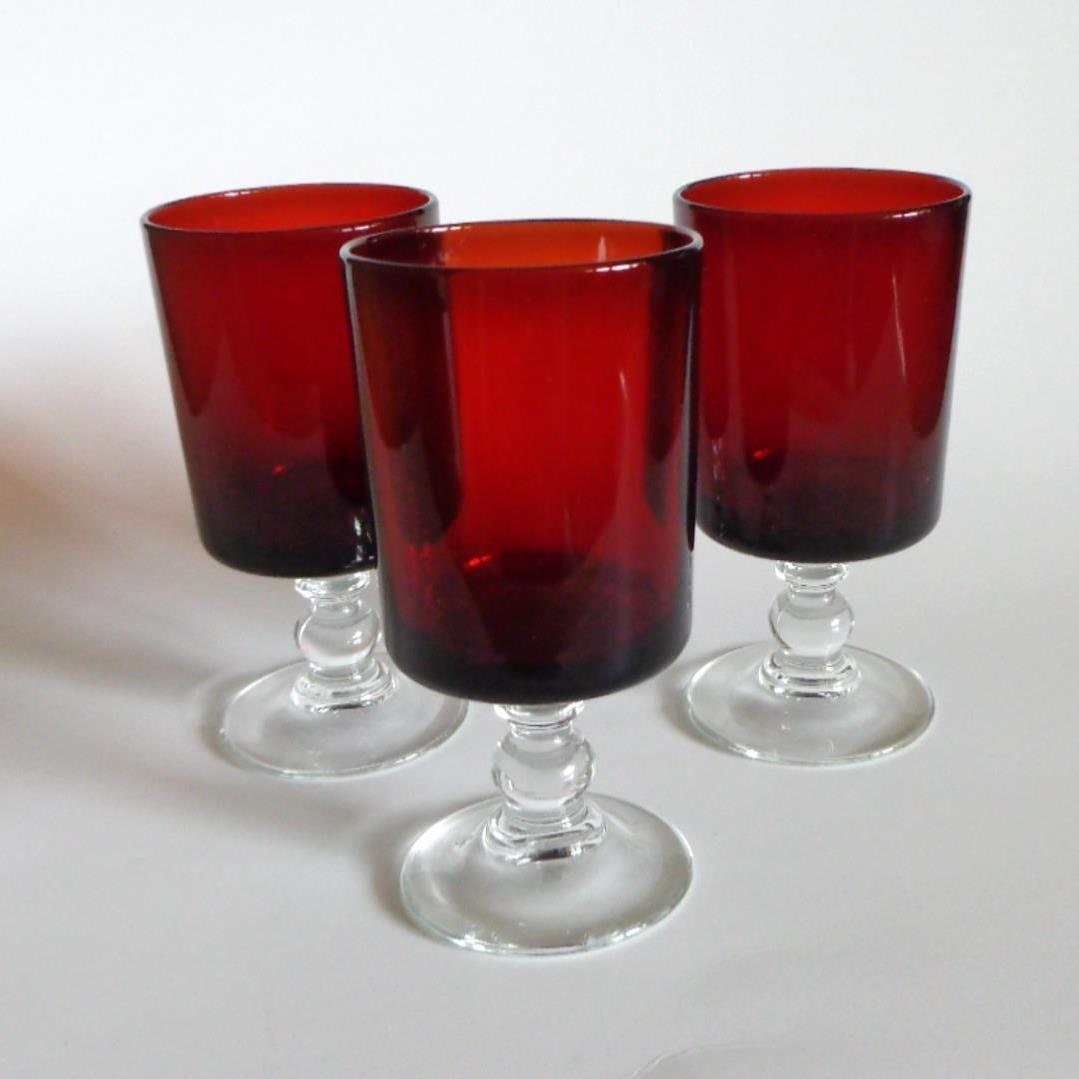 Vintage Ruby Red Clear Stem Sherry or Wine by GrannyMaesAttic