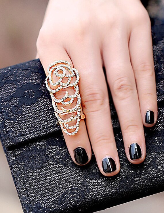 Rose Gold Full Finger Ring Hinged Knuckle Ring by BodyKandyCouture