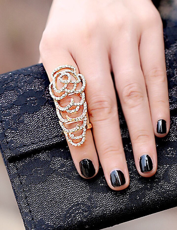 Rose Gold Full Finger Ring Hinged Knuckle Ring by BodyKandyCouture