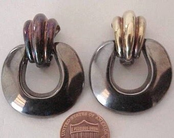 Medium DOORKNOCKER EARRINGS 18K Gold and Sterling Silver Signed JM 16 grams