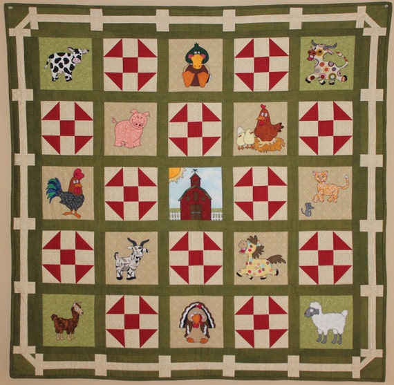Farm animal applique PDF baby quilt pattern shoo fly block