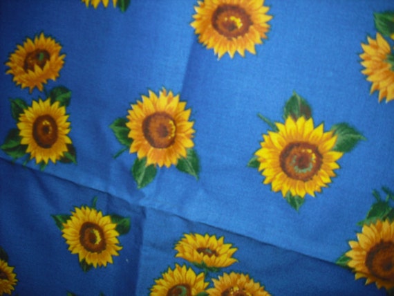 Vintage Sunflower fabric on deep blue backgroundVIP Print by
