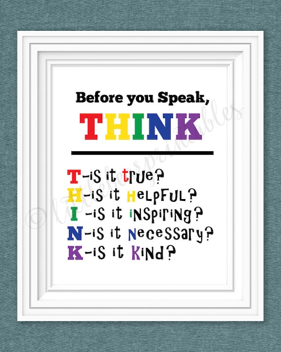 Classroom printable Think before you speak rainbow colors