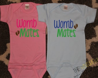 Twin Boy Girl, Funny Baby Gift, Womb Mates Bodysuits, Twin Gift Sets, Baby Shower Gift, Funny Shirts