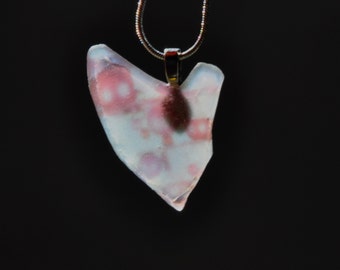 Natural seaglass beach necklace, Image transfer on heart shaped seaglass pendant necklace