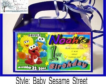 Baby Elmo Sesame Street Cookie Monster Big Bird Birthday Goody Box Favors Personalized with your childs name etc.