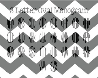 3 Letter Oval Monogram SVG - Oval Monogram EPS - Oval Monogram DXF - Silhouette Studio Oval Monogram Cut File - Oval Monogram Font