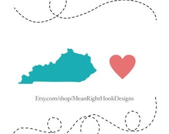 Kentucky SVG state svg, silhouette, heart svg, and dotted lines INSTANT DOWNLOAD vector files for cutting machines - svg, png, dxf, eps