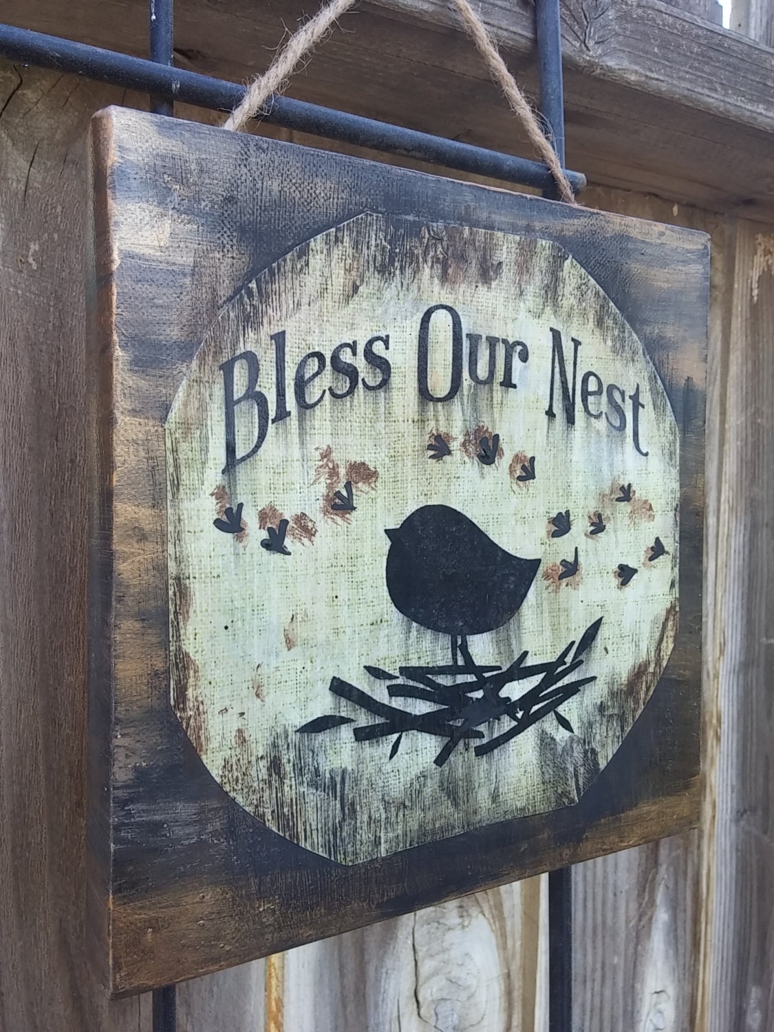 Rustic sign rustic decor bless our nest sign canvas print