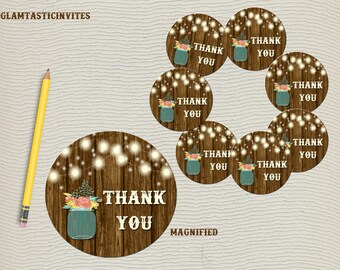 Thank you Tags Printable, Rustic Mason Jar Favor Tags, Digital File, Wedding Thank you Favor tags, Thank you Stickers, Thank You, Rustic DIY