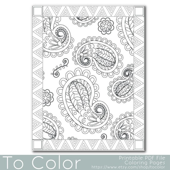 Items similar to Paisley Printable Coloring Pages for Adults, Paisley ...