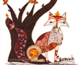 18. Fine art GICLEE print ,Rusty the Sionnach, Paper Illustration of a Fox - Fine Paper Art, Quilling Art