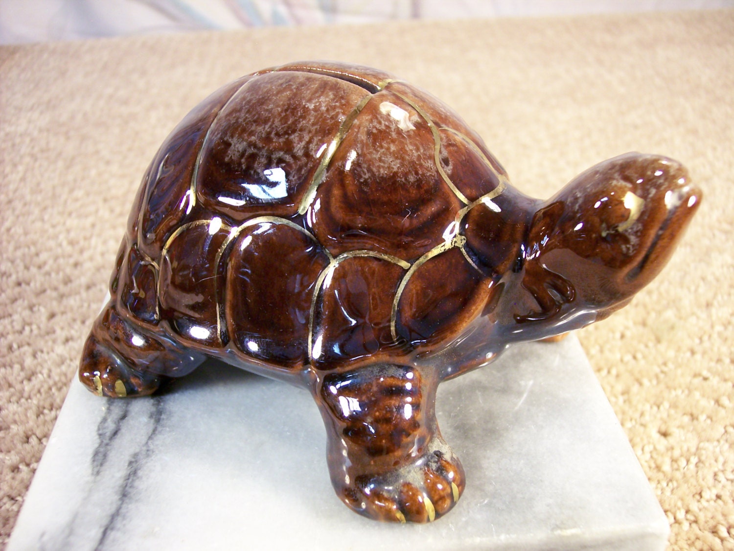 Vintage Ceramic Turtle Piggy Bank