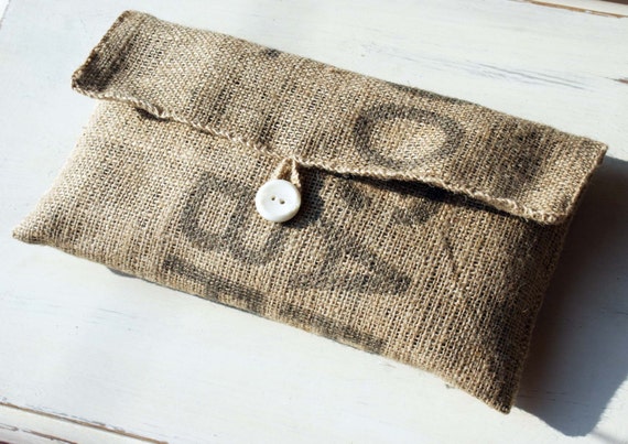 Handmade Coffee Bean Sack Cloth Bag // Burlap Clutch Bag // Recycled Hessian Clutch Bag // Coffee Bean Clutch Bag // Tablet Pouch