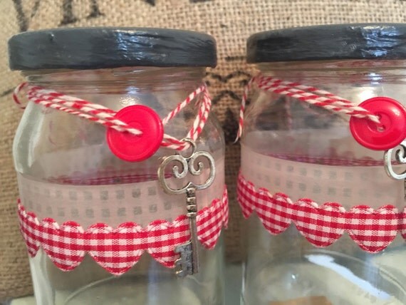 Black & Red Storage Jars - Lidded Trinket Jars / Decorative Button Jars / Shabby Chic Style Jars / Crafters Gift Idea