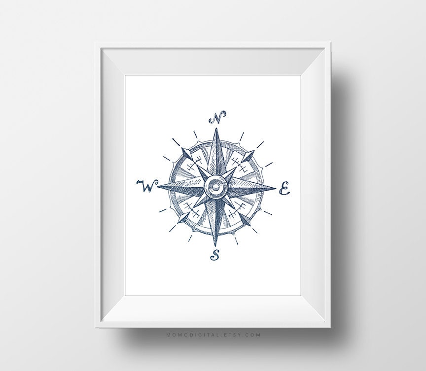 SALE Compass Compass Illustration Nautical Print