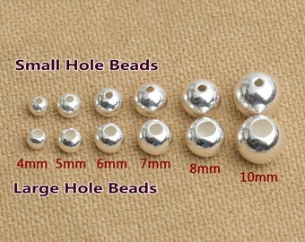 Bright Sterling Silver Spacer Beads Round Seamless Beads Solid 925 Silver Bead Small Hole Large Hole Szie Optional Wholesale S051