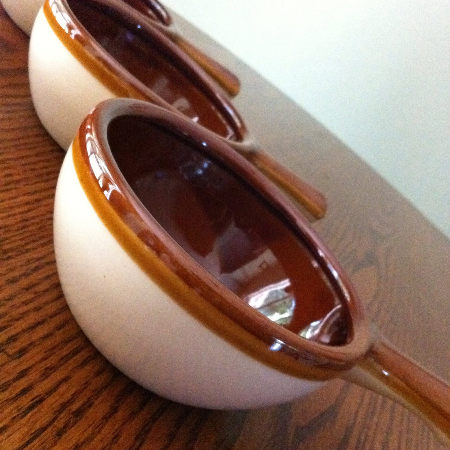 Set of 3 Vintage 70s Stoneware Individual Casserole Dishes Handles