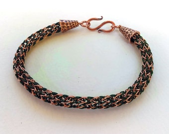 Two-Toned Copper and Forest Green Viking Knit Bracelet with S-hook clasp